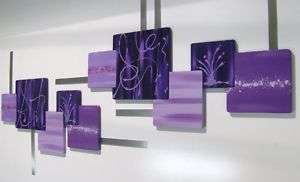 LARGE CONTEMPORAY PURPLE LUV SQUARE WOOD WALL SCULPTURE  