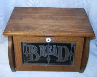   1950 60s WOODEN OAK Country Style Wood Breadbox Bread Box  