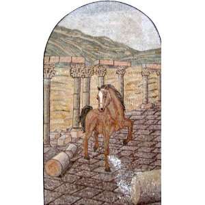  40x74 Noble Horse Marble Mosaic Art Tile Wall Decor
