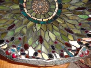 Huge Vintage Dale Tiffany Dragonfly Stained Glass Lamp Shade Signed 
