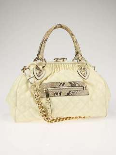 Marc Jacobs Ivory Quilted Canvas and Python Stam Bag  