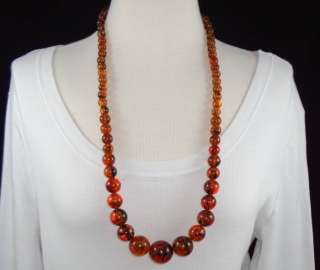   31 Long Vintage Necklace With Large Faux Tortoise Shell Lucite Beads