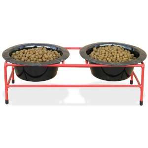   Stand with 16oz Stainless Steel Bowls in Red & Black
