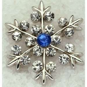   Christmas Jewelry Silver Snowflake Pins with Clear & Blue Gem Accents
