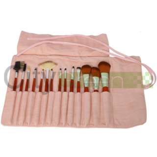 14 Pcs Cosmetic Brown Makeup Brush Eyeshadow Blush Lip Brush Set +Pink 
