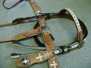 SILVER CROSS MAD COW BRAND LEATHER WESTERN SHOW BRIDLE HEADSTALL 