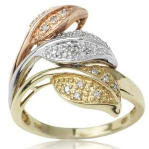   10k Gold Tri Color and 0.10 ctw Diamond Leaf Ring 8.0 Jewelry