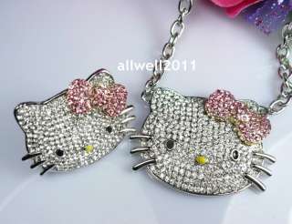   Sparkle Big Ring Necklace Set Pink Bow Bing Crystal Fashion Jewelry