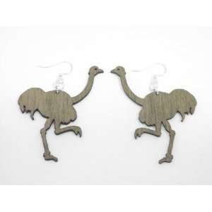  Tan Ostrich Bird Wooden Earrings GTJ Jewelry