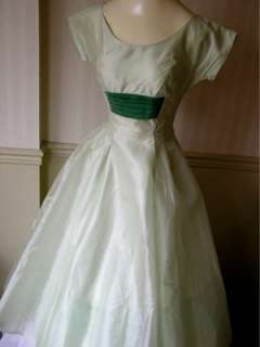 Vtg 40s Party Pageant Ball Gown Bridesmaid Dress Lt Mint Green Tulle 
