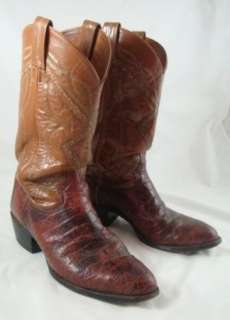 Vintage Tony Lama Snakeskin Brown Two Tone Leather Western Cowboy 