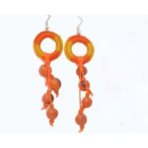 Handmade Earrings   Crocheted Loop with Acai Beads   Happy Tangerine 