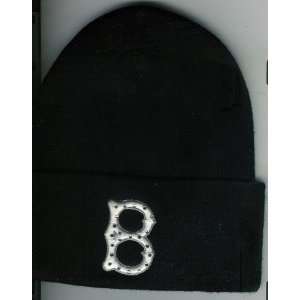 Boston Red Sox New England Patriots Black Winter Hat with 21 Bedazzle 