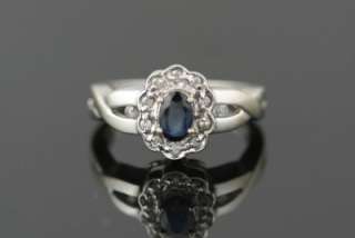 14K Estate WG Diamond & Sapphire Cluster Ring Antique Setting Band 