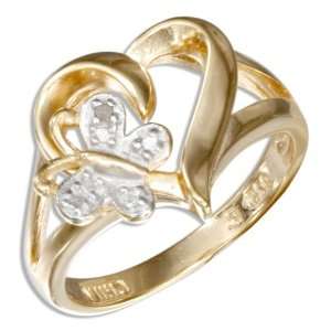 Sterling Silver 18k Gold Plate Open Heart Ring with Butterfly (size 09 