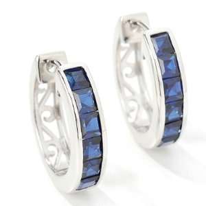   Silver / Platinum Created Ruby or Blue Sapphire Hoop Earrings Jewelry