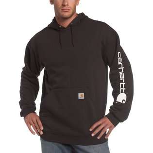 Carhartt Mens Midweight Hooded Logo Sleeve Sweatshirt, Black, X Large 