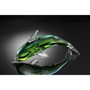  Art Glass Green and Blue Dolphin