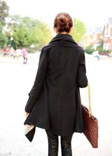 Trendy Korean Women Slim Wool Cardigan Cape Jacket Coat Black M L 0960 