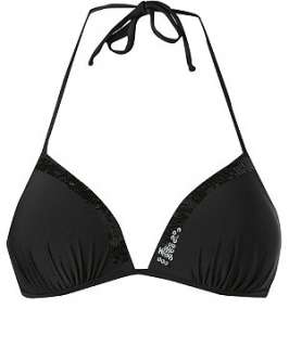 Black (Black) Sequin Triangle Bikini Top  228795301  New Look