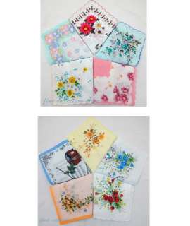   beautiful floral handkerchief womens ladies cotton hankies  