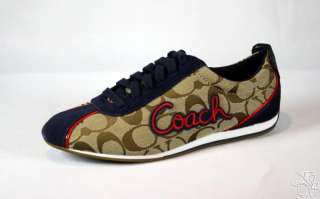 COACH Devin Signature C Suede Khaki/Navy Blue Womens Sneakers Shoes 