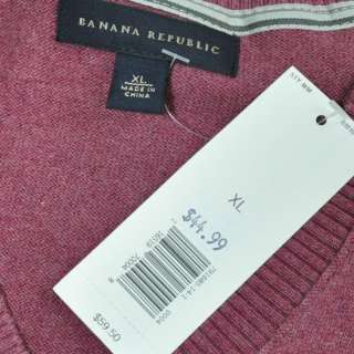 BANANA REPUBLIC Mens Cotton Cashmere V Neck Sweater Mauve Taupe XL 