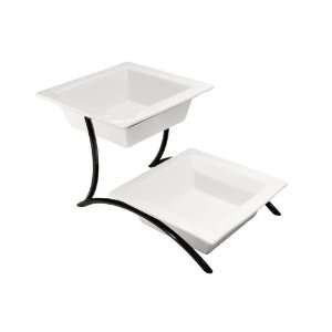   Display 2 Tier Long Platter Stand W/ Porcelain Platters   PP302 1