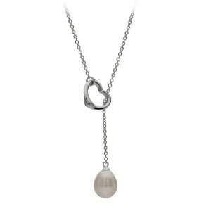Shape Lariat Necklace Sterling Silver 10.5 11mm White Freshwater Pearl 