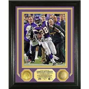 Adrian Peterson Nfl Single Game Rushing Record Photo Mint W/ Two 24Kt 