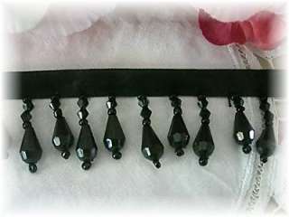 Gorgeous Black Glass Beaded Lace~ Ribbon~ Trim~ Fringe  