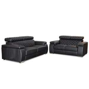  Coco Black Leather Sofa Set with Adjustable Headrest