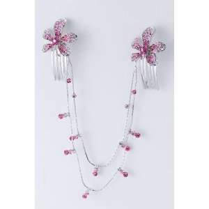   Fuchsia Crystals Accented Flower Design Hair Comb