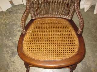 Antique Brown Wicker and Cane Rocking Chair in Near Mint Condition 