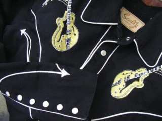   WESTERN SNAP SHIRT S EMBROIDERED GUITARS & CADILLAC NASHVILLE COUNTRY