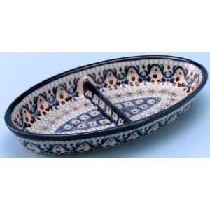 Polish Pottery Oval Separated Dish / Platter 1 1/2 H x 6 3/4 W x 9 3 