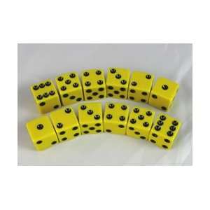    Yellow Opaque Promotional Dice D6 16mm 12 Dice Toys & Games