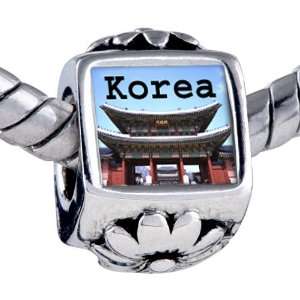 Pandora Style Bead Landmark Korea Temple Photo Flower European Charm 