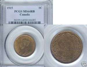 1915 CANADA LARGE CENT PCGS MS 64 RB  