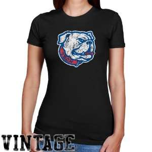  Tech Bulldogs Ladies Black Distressed Logo Vintage Slim Fit T shirt