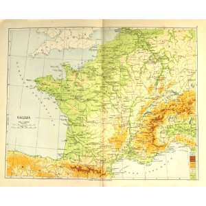    1904 Colour Map Gallia France Mediterranean Germany