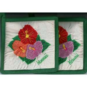  Hawaiian Plumeria Flowers Embroidered & Quilted Pot 