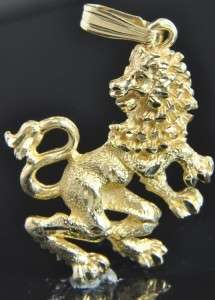 14K Yellow Gold Chinese Guardian Lion Foo Dog 3D Charm Pendant Heavy 