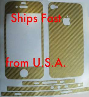 iPhone 4 Carbon Fiber Skin   Body Wrap case wrap GOLD CHEAP SHIPPING 
