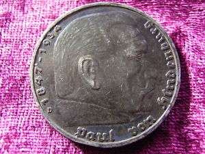 german Nazi silver 5 RM 1936 D , black toned   