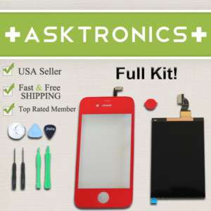 New iPhone 4 4G Red LCD + Touch Screen Glass Digitizer Replacement 