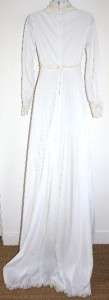 VINTAGE 70s 80s S White Wedding Dress Gown Long Sleeve beaded Lace 