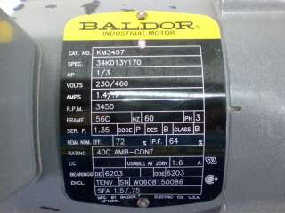Baldor 1/3 HP 3450 RPM ELECTRIC MOTOR 3 PHASE 230/460  