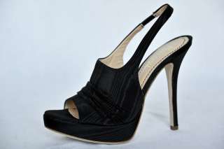 JEROME C ROUSSEAU Black CAMBER Open Toe Platform Slingback Heel Sandal 