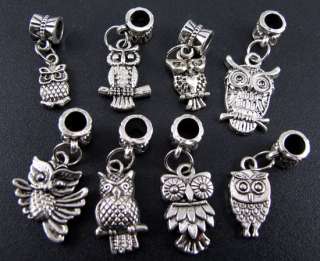 Wholesale Mix 100pcs Tibetan Silver Owl Dangle Beads Fit Charms 